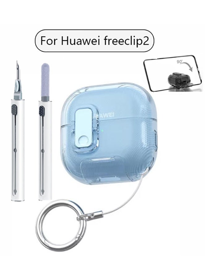QIRG حافظة متوافقة مع Huawei Freeclip 2 مع حامل هاتف، حماية كاملة من السقوط، تصميم مفتاح تلقائي مع مجموعة تنظيف - أزرق - Image 1